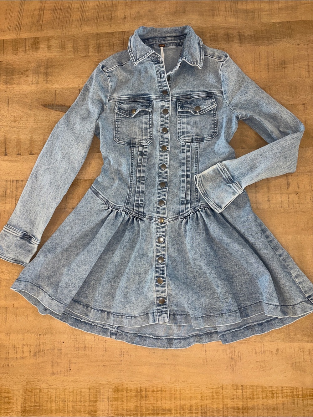 Free People Roadhouse L/S Denim Dress Small Cowgirl Gameday Western $168 - Picture 4 of 8